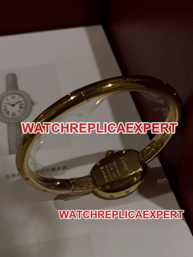 Top Replica Watch BBA Factory Bathtub Cartier Gold Dial Moissanite Diamond English Movement Strap Real Shot