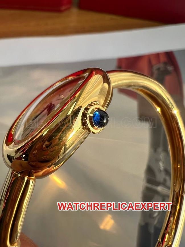 Super Clone Watch BBA Factory Cartier Bathtub Silver White Dial Gold Bezel Quartz Side Real Shot Pictures