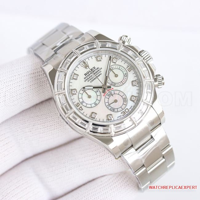 Best replica watch PPM factory DaytonaRolex white mother-of-pearl dial 4130 mechanical front live photo