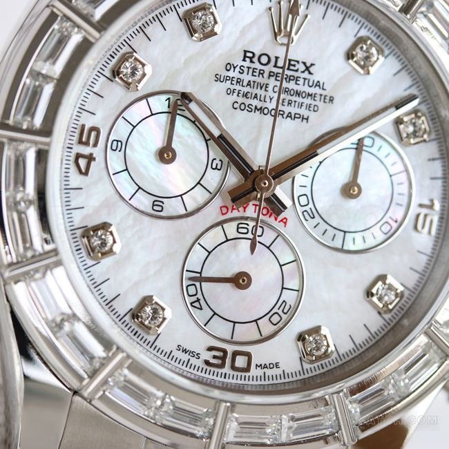 Best replica watch PPM factory DaytonaRolex white mother-of-pearl dial 4130 mechanical front live photo
