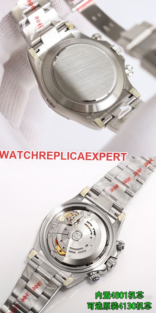 Best replica watch PPM factory DaytonaRolex white mother-of-pearl dial 4130 mechanical caseback live photo