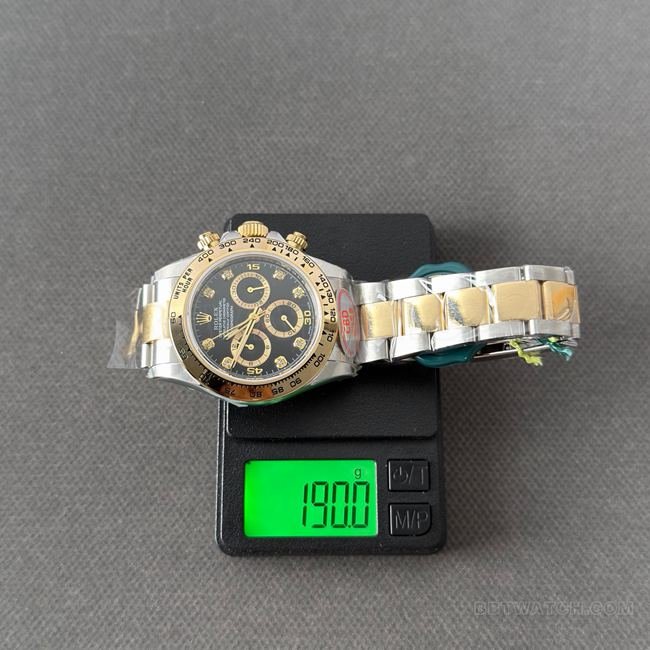 CBD Factory Daytona Super Clone Watch Rolexblack Dial Gold Steel Bracelet 4130 Weight Live Photos