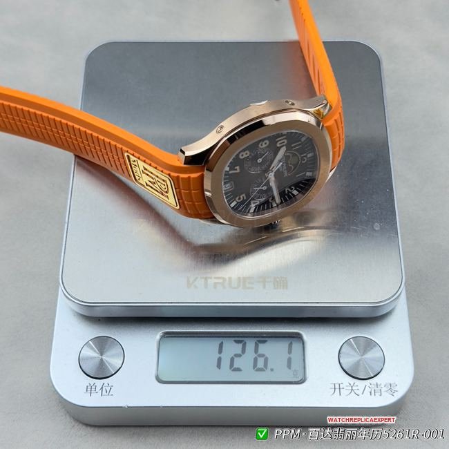 1:1replica watch Patek PhilippePPM factory Aquanaut dark brown dial 5261 weight live photos