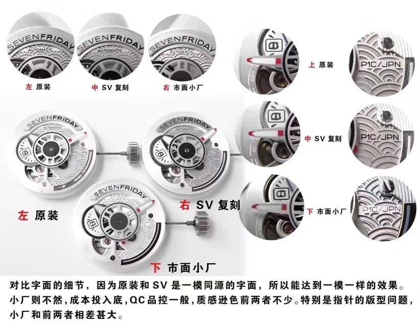 Sevenfriday- P series P1B/03 automatic movementladies' watch global limited edition genuine and fake comparison dialdetail shots
