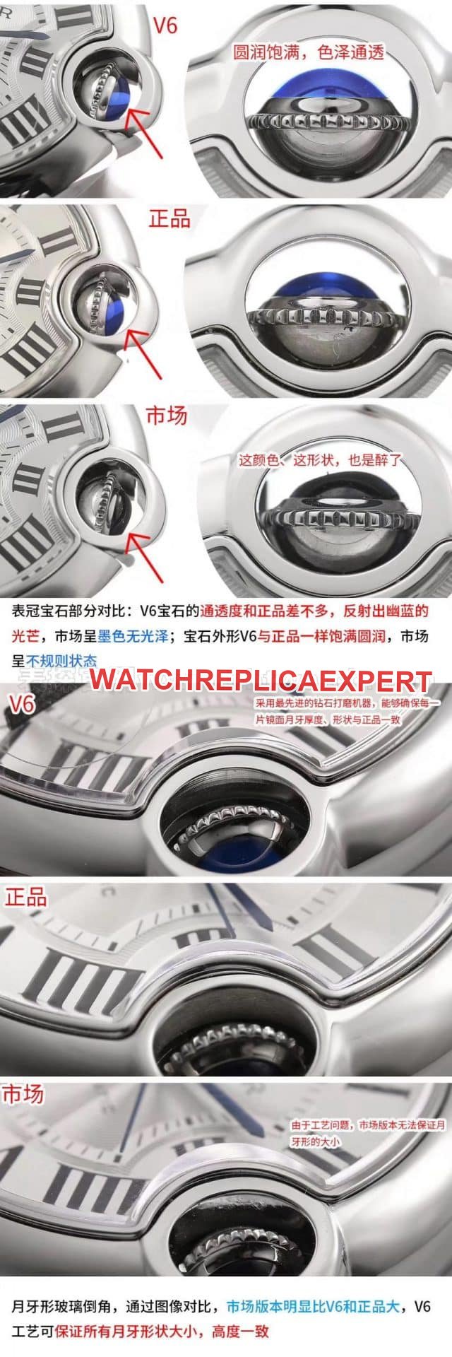Cartierreplica blue balloon classic watch style V6 factory upgraded version V7 review crown detail shots