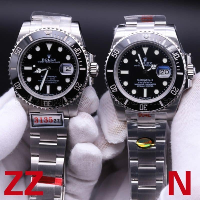 Rolex Black Submariner Replica Watch ZZ Factory vs N Factory V10S Comparison Review Front View