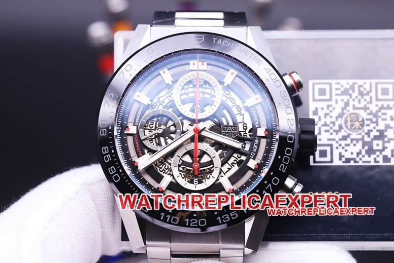 xf factory TAG Heuer hollow Carrera racing hollow replica watch steel bracelet front view