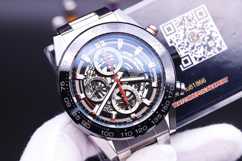 xf factory TAG Heuer hollow Carrera racing hollow replica watch steel bracelet front view