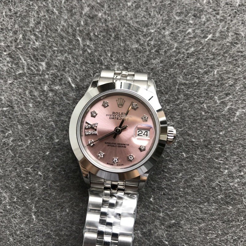 super clone Rolex Datejust women's watch, 28mm, mechanical, pink dial, front view
