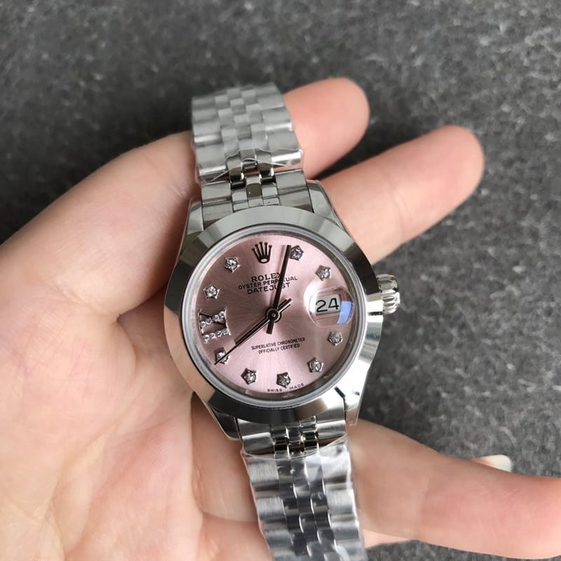 super clone Rolex Datejust women's watch, 28mm, mechanical, pink dial, front view