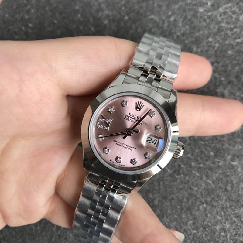 super clone Rolex Datejust women's watch, 28mm, mechanical, pink dial, front view