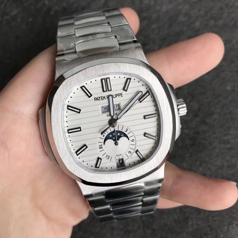 V9 factory Patek Philippe top super clone nautilus 5726 men's mechanical watch white dial front view