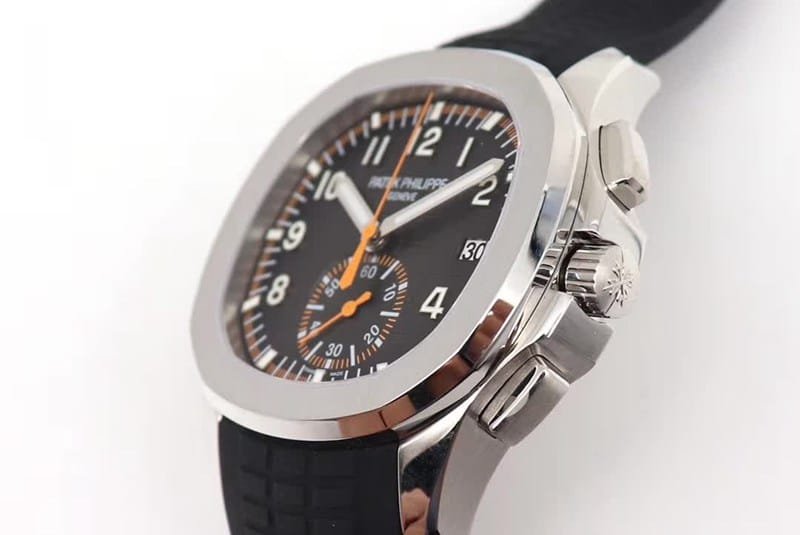 OM Factorytop-tierhigh-quality replicaPatek Philippe grenade chronograph watch new 5968A-001 integrated movement watch black rubber bracelet side view