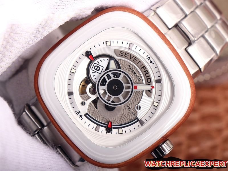 Replica seven day display five watch SEVENFRIDAY/automatic movementmen's watch Swiss steel bracelet large dial white front view