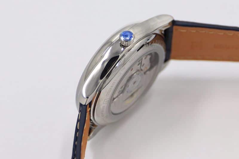 GS factory Longinesreplica watch master series moon phase watch blue dial diamond scale side view