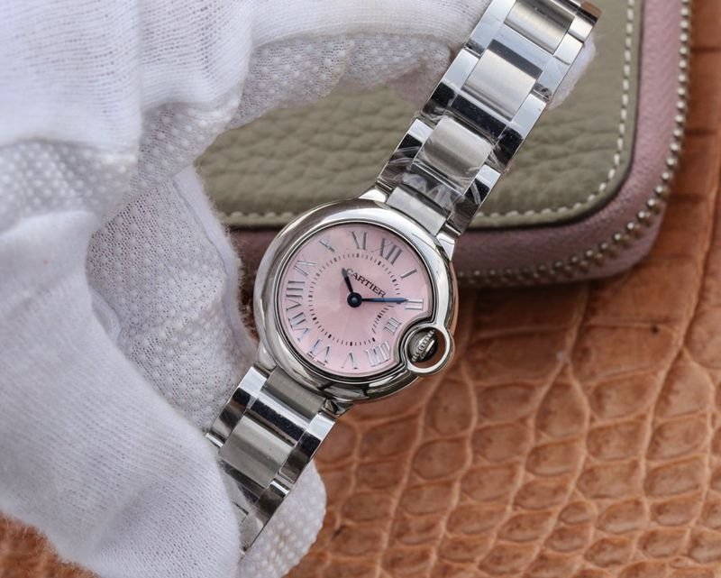 Cartier high-quality replica watch blue balloon small pink watch front view