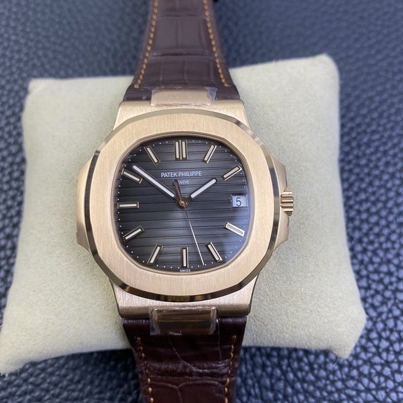 Patek Philippe Nautilus 5711R 3K Factory masculino esportivo elegante 1: 1 relógio de imitação fina em mostrador cinza escuro e ouro rosa, ultrafino Cal.324 com couro de crocodilo — luxury replica watch guide | Watch Replica Expert