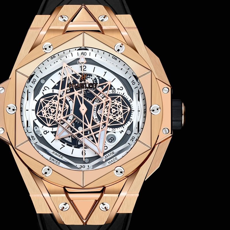 HublotHublothigh-quality replica watch new BigBangSangBleuII tattoo men's mechanical watch front view