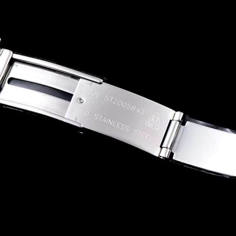 Omegatop-tiersuper clone watch De Ville series men's mechanical ultra-thin watch white steel black face clasp picture