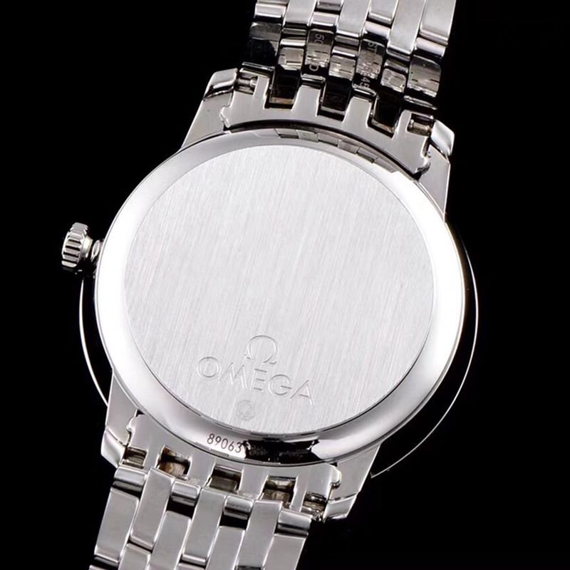 Omegatop-tiersuper clone watch De Ville series men's mechanical ultra-thin watch white steel black front cover picture