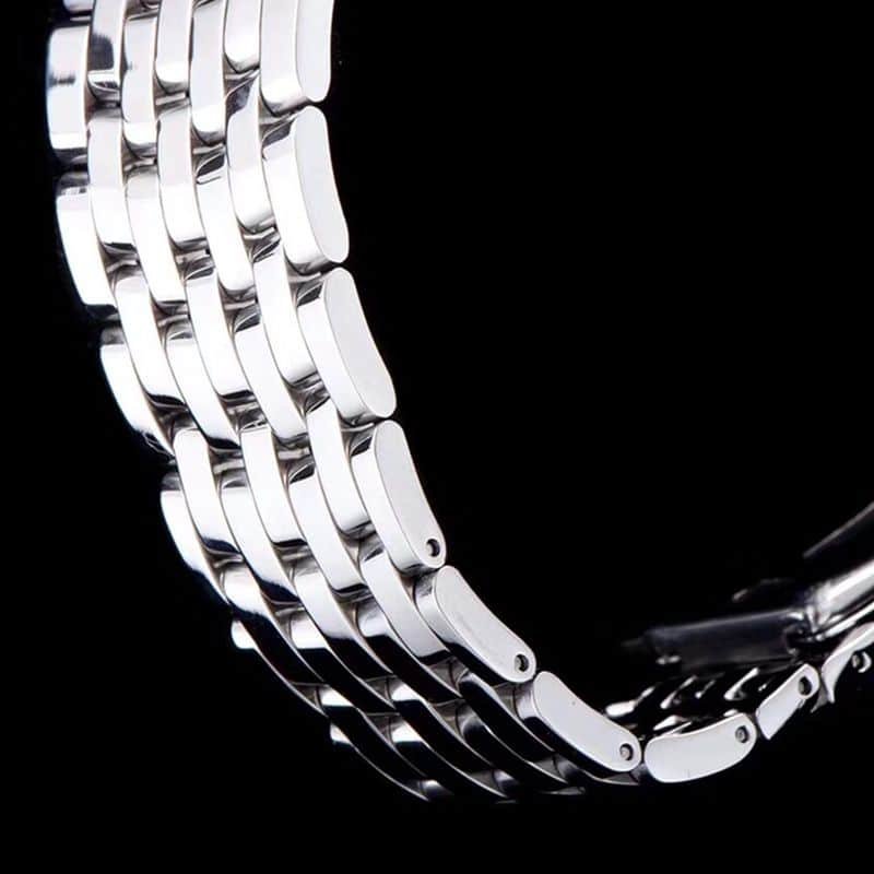 Omegatop-tiersuper clone watch De Ville series men's mechanical ultra-thin watch white steel black face bracelet picture