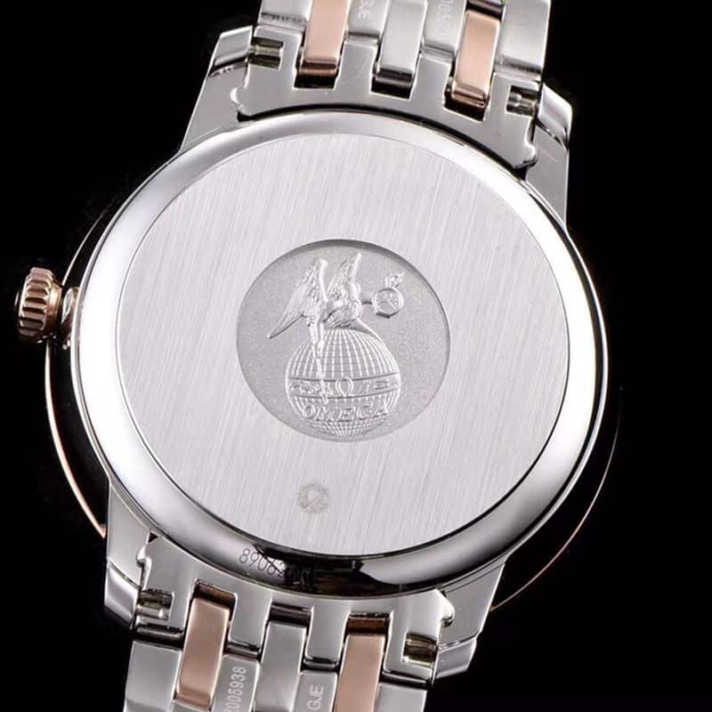 Fine imitation Omega watches Dish series men's mechanical ultra-thin watch between rose gold steel belt coffee face back cover figure