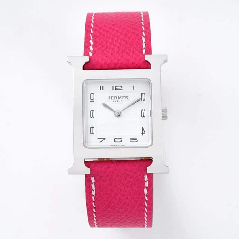 Relógio quadrado de quartzo feminino BV Factory Hermès Heure H com estilo elegante, mostrador branco jateado e pulseira de couro italiano genuíno rosa — detailed review and buying guide | Watch Replica Expert
