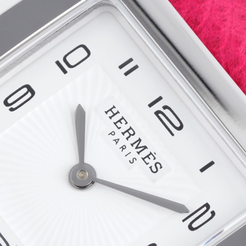top-tiersuper cloneHermès ladies' watchHeureH series quartz square fashion watch pink braceletwhite dialdetail shots
