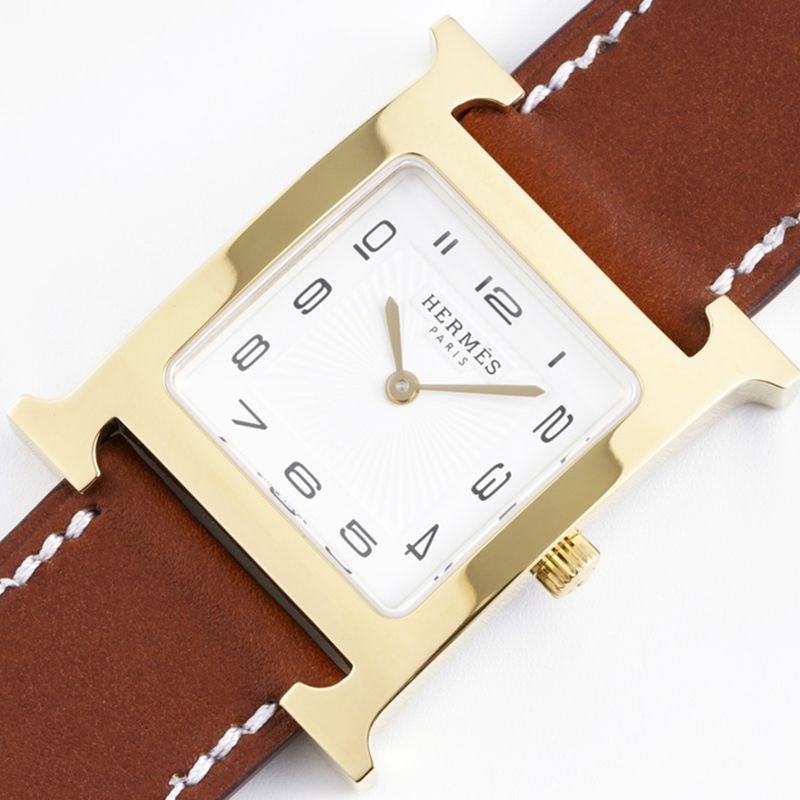 Hermès top-tier replicaladies' watchHeureH series ladies quartz square fashion watch black leather white dial front view