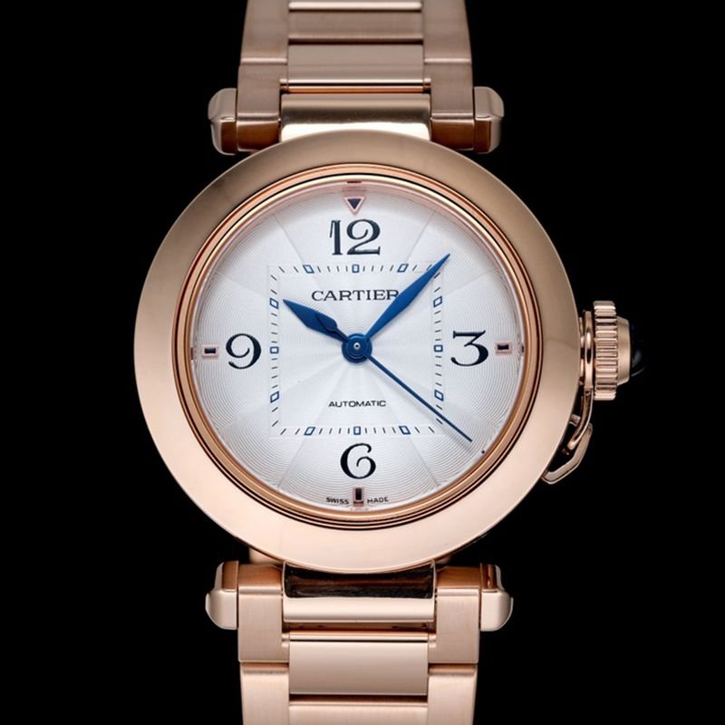 Cartiertop-tiersuper clone watch Pasha series ladies fully automatic movement white rose gold watch front view