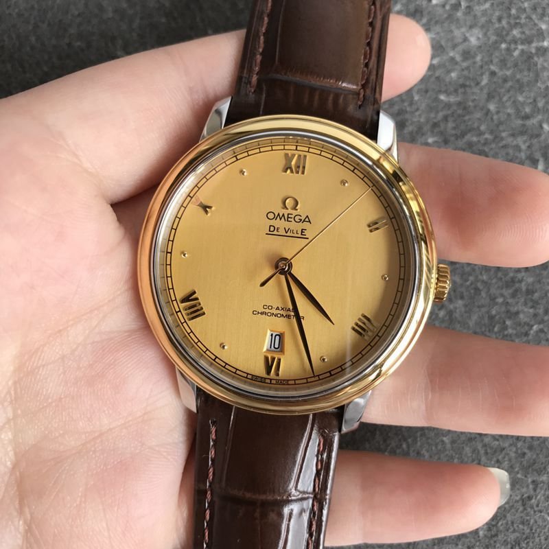 Omegatop-tier replica watch Diefei series men's gold plate leather strap mechanical watch front view