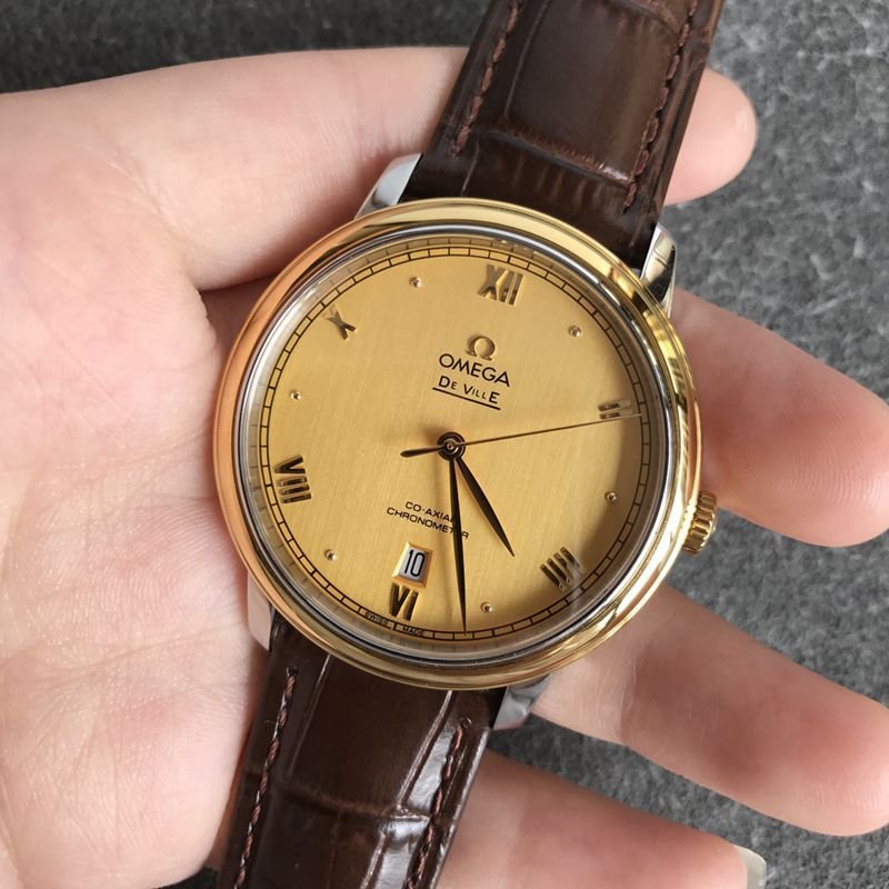 Omegatop-tier replica watch Diefei series men's gold plate leather strap mechanical watch front view