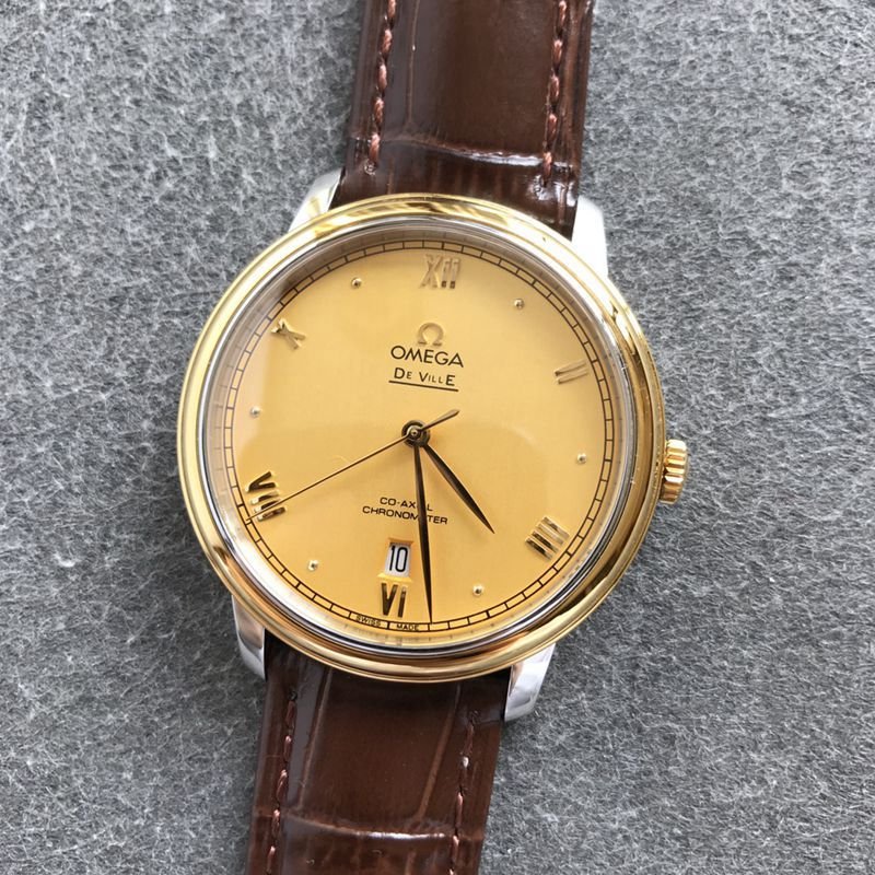 Omegatop-tier replica watch Diefei series men's gold plate leather strap mechanical watch front view
