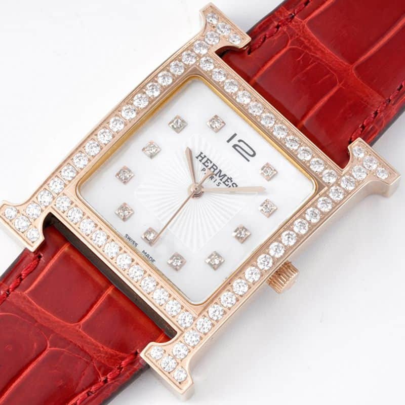 Hermès top-tier super clone watch HeureH three-hand series ladies quartzrose gold watch front view
