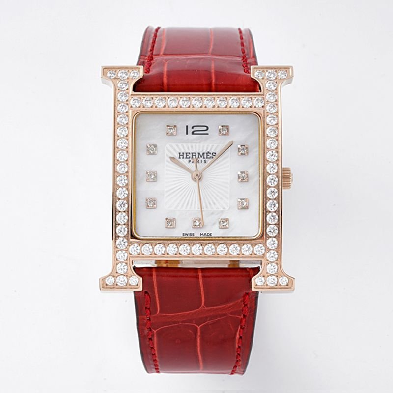 Hermès top-tier super clone watch HeureH three-hand series ladies quartzrose gold watch front view