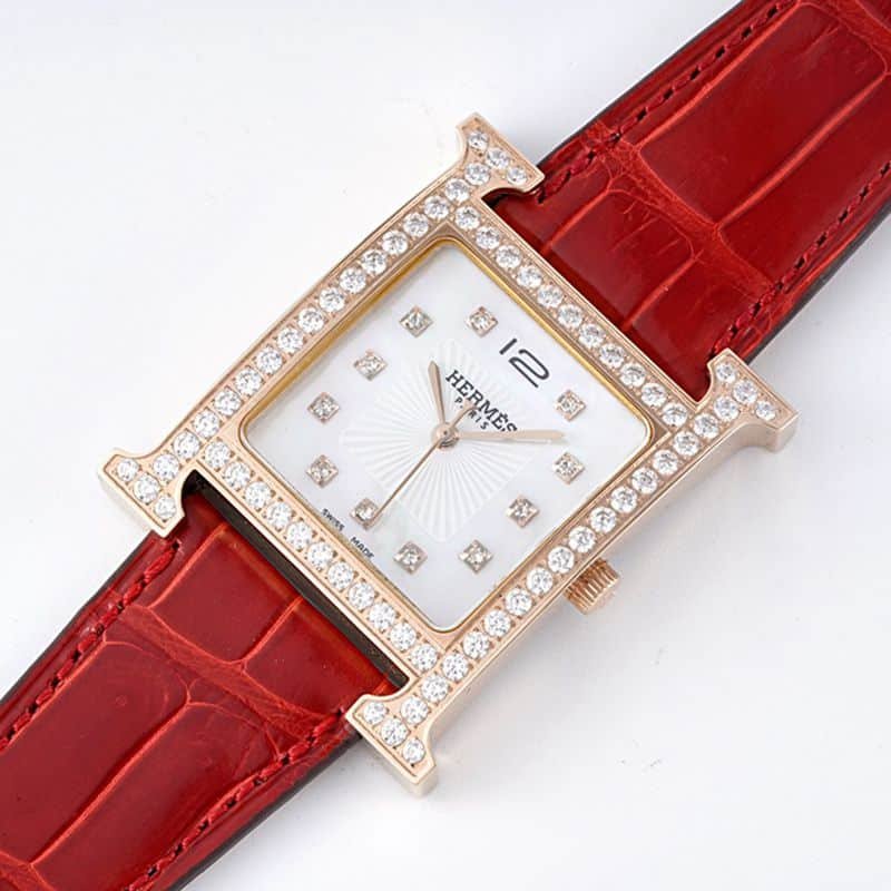 Hermès top-tier super clone watch HeureH three-hand series ladies quartzrose gold watch front view