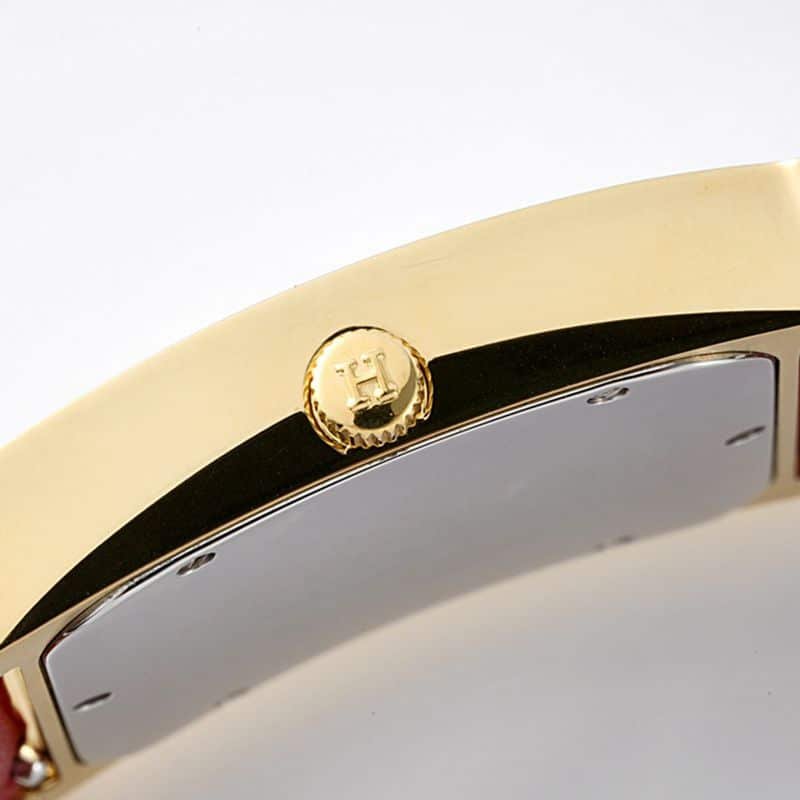 Hermès top-tierhigh-quality replica watch HeureH three-hand series ladies leather strapwhite dial gold watch side view
