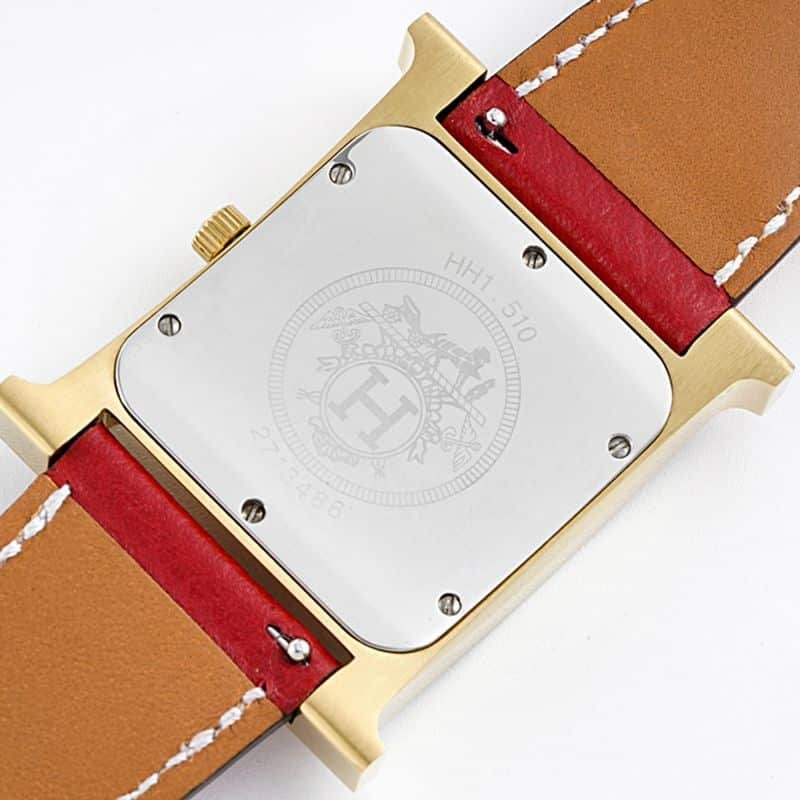 Hermès top-tierhigh-quality replica watch HeureH three-hand series ladies leather strapwhite dial gold watch back cover picture