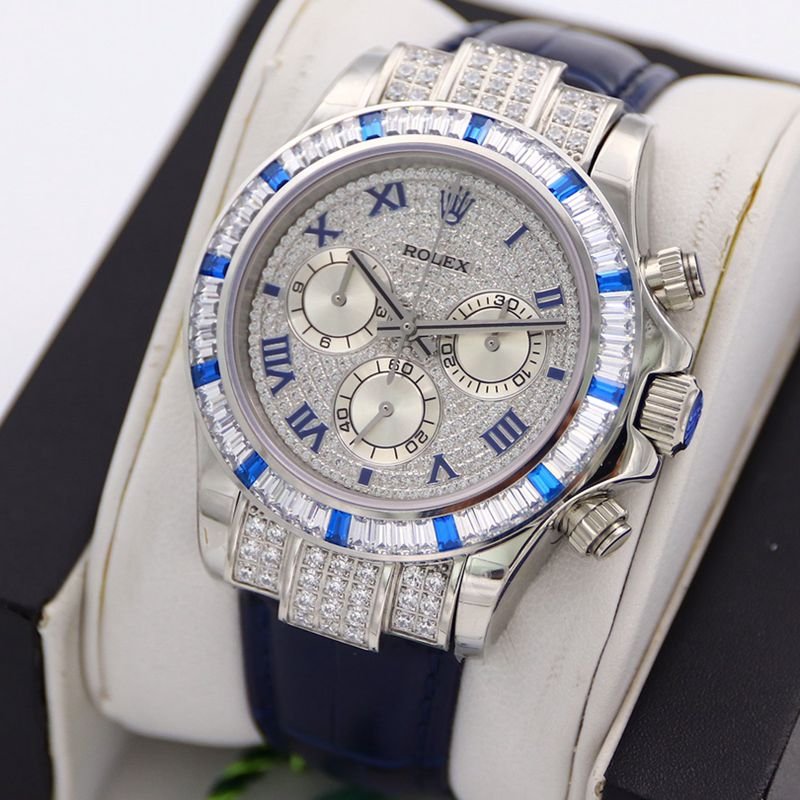 Rolextop-tiersuper clone watch Daytona series pavé 116599 starry blue diamond men's watch front view