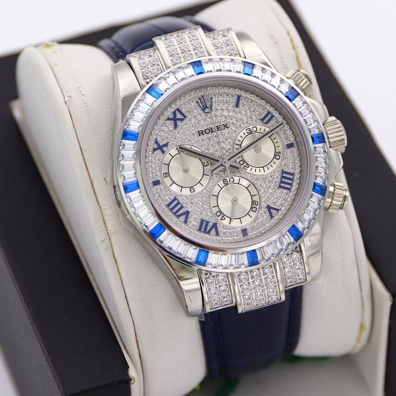 Rolextop-tiersuper clone watch Daytona series pavé 116599 starry blue diamond men's watch front view