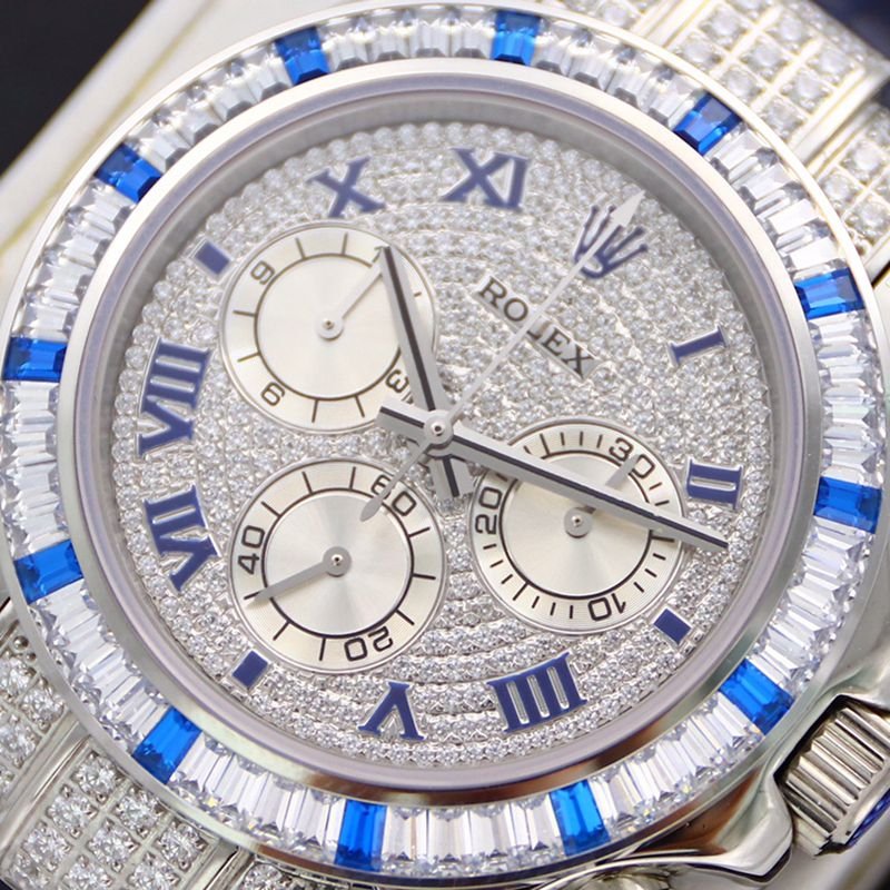 Rolextop-tiersuper clone watch Daytona series pavé 116599 starry blue diamond men's watch front view
