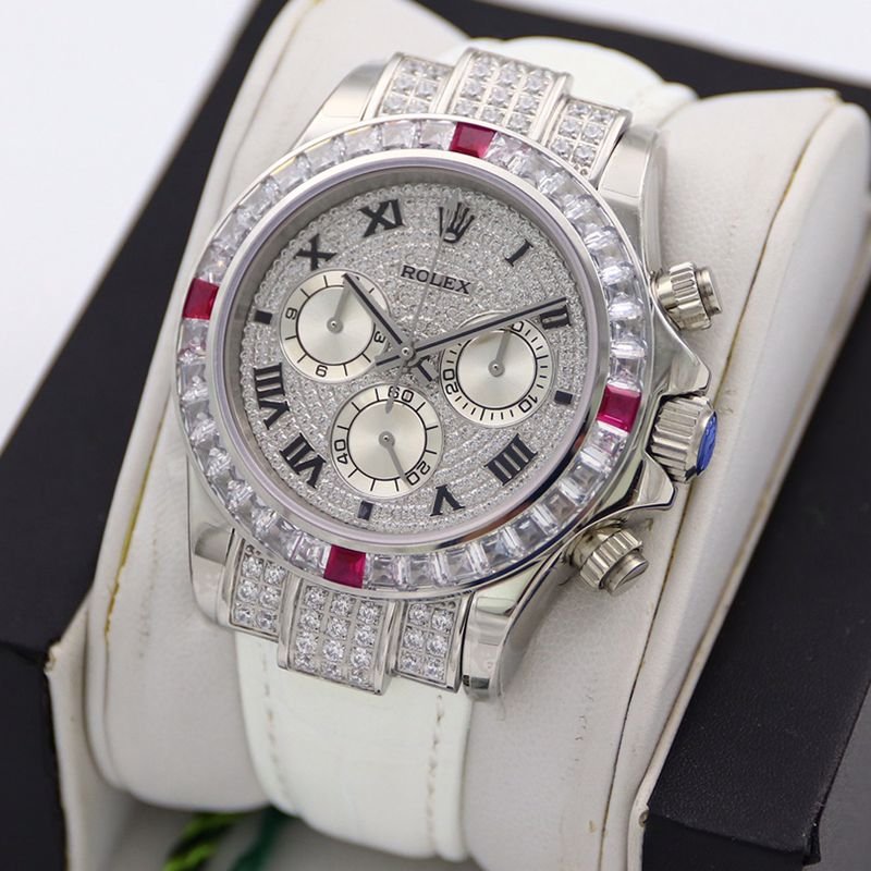 Rolextop-tier replica watch Daytona series pavé 116599 starry pink diamond men's watch front view