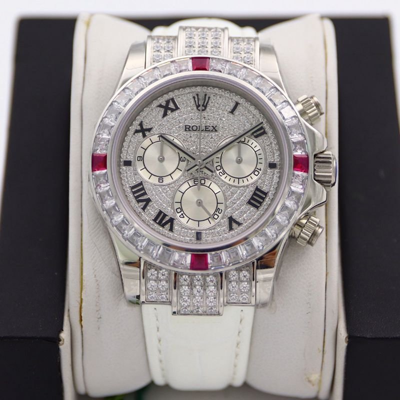 Rolextop-tier replica watch Daytona series pavé 116599 starry pink diamond men's watch front view