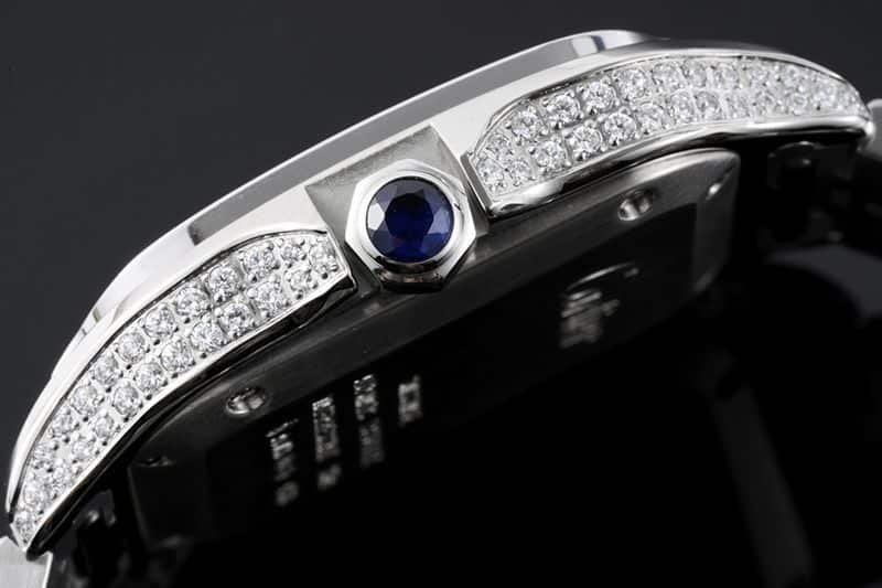 Cartiertop-tiersuper clone watch Santos series ladies steel braceletdiamondwhite dial watch side view