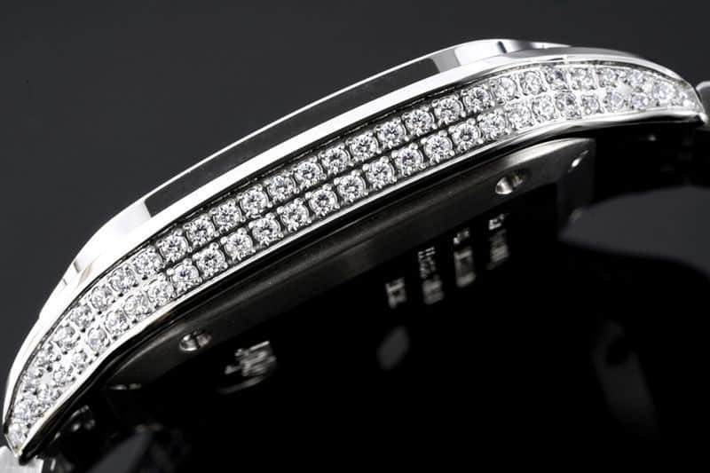 Cartiertop-tiersuper clone watch Santos series ladies steel braceletdiamondwhite dial watch side view