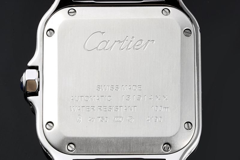Cartiertop-tiersuper clone watch Santos series ladies steel braceletdiamondwhite dial watch back cover picture