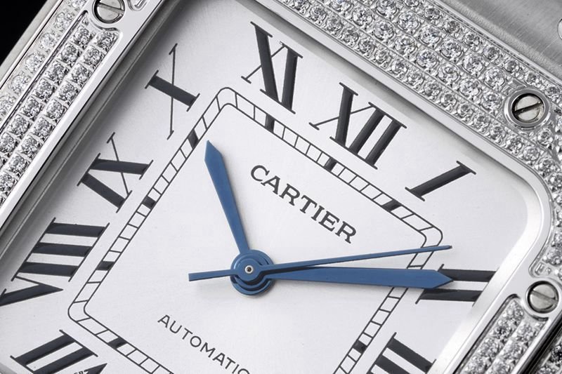 Cartiertop-tiersuper clone watch Santos series ladies steel braceletdiamondwhite dial watch detail shots