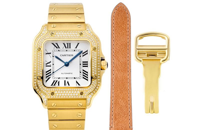 Reloj Cartier Santos de Cartier de acero y diamantes para mujer, reloj de pulsera de oro con esfera blanca, calidad superior de súper clon de fábrica BV — luxury replica watch guide | Watch Replica Expert