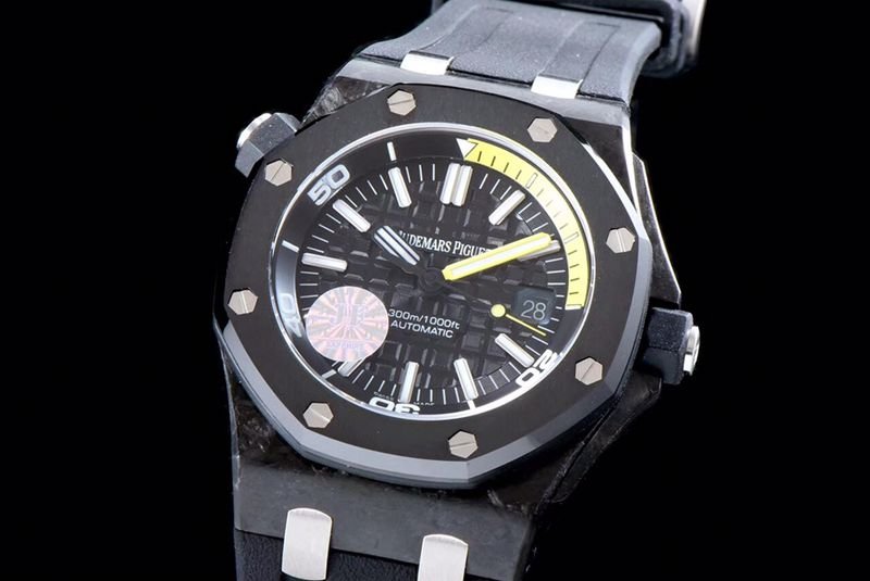 Audemars Piguet Top Replica Watches 15706 Series Men's Mechanical Watch with Ceramic Bezel and Black Plate Front View