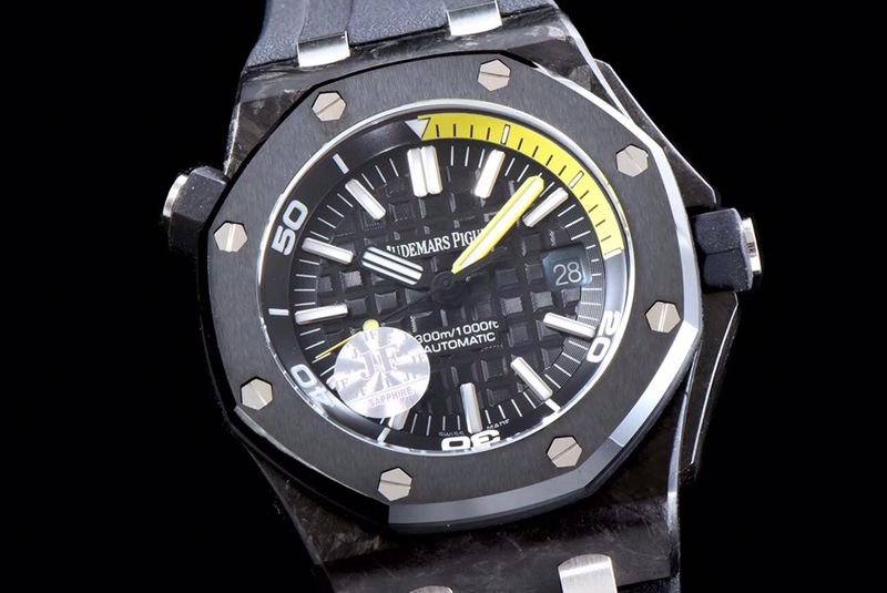 Audemars Piguet Top Replica Watches 15706 Series Men's Mechanical Watch with Ceramic Bezel and Black Plate Front View